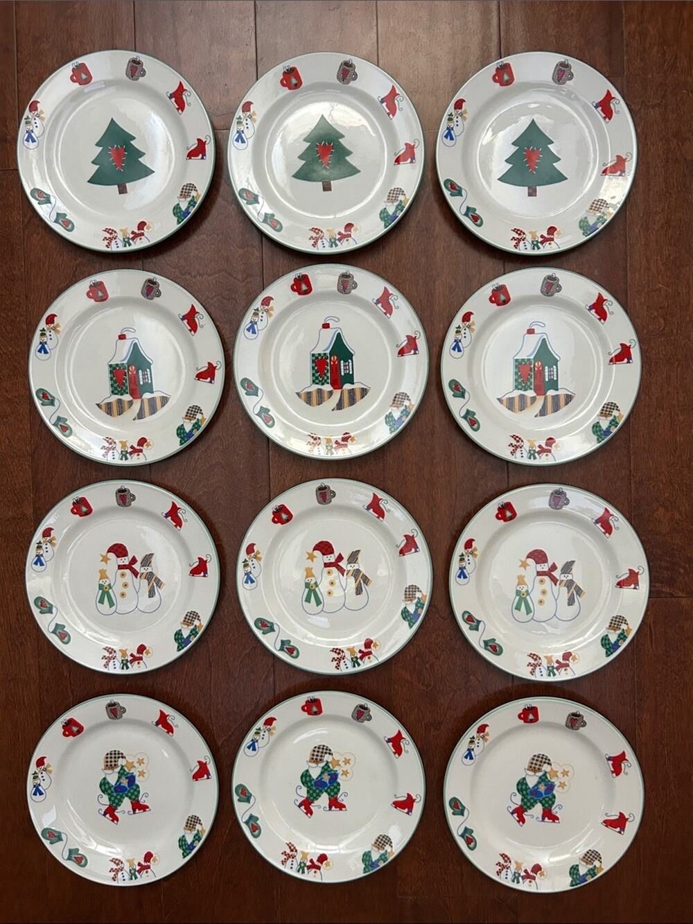 Vintage 1998 "Welcome Winter" Stoneware Salad Plates by Ro Gregg, Set of 12